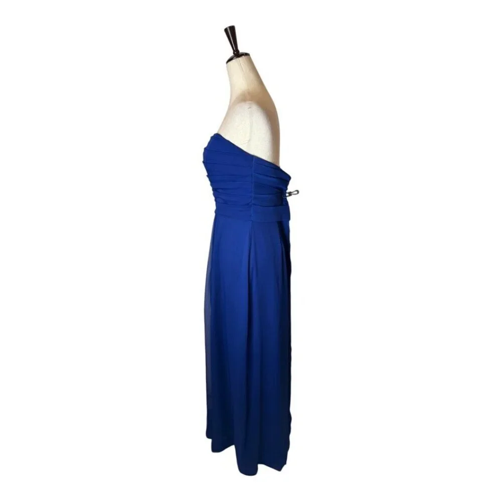 Lela Rose Dress‎ Women XS Royal Blue Crinkle Chiffon Strapless Bridesmaid Gown - Picture 6 of 8